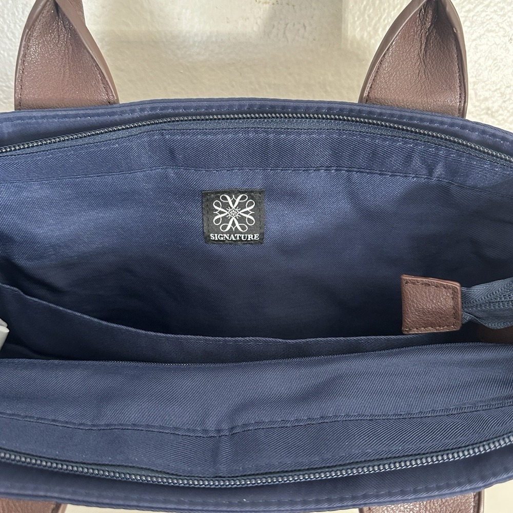 Signature Diaper Bag Messenger Canvas Blue/ Brown Baby Tote Travel Organizer - Picture 6 of 13